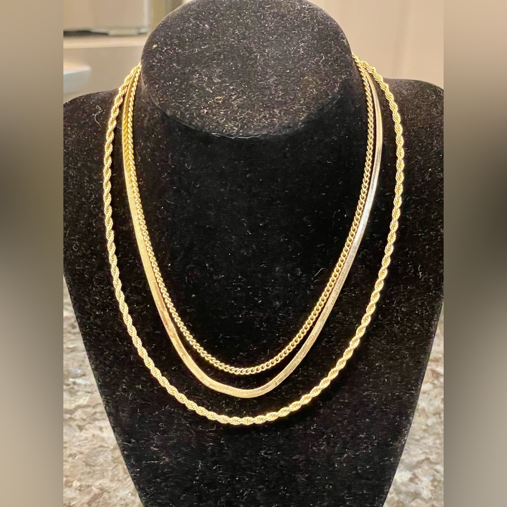 Gold Plated Layering Necklaces Link, Rope and Snake Chain Trendy Layering. Women